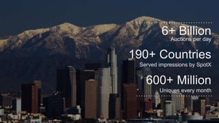 6+ BillionAuctions per day
190+ Countries
Served impressions by SpotX
600+ Million
Uniques every month
 