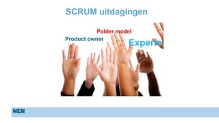 SCRUM uitdagingen
Product owner
Polder model
Experts
 
