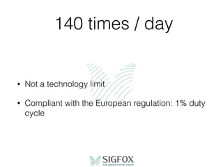 140 times / day
• Not a technology limit
• Compliant with the European regulation: 1% duty
cycle
 