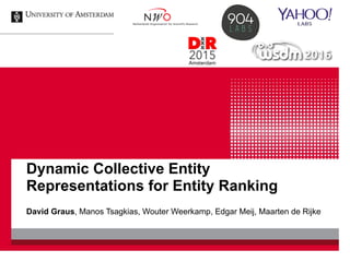 Dynamic Collective Entity
Representations for Entity Ranking
David Graus, Manos Tsagkias, Wouter Weerkamp, Edgar Meij, Maarten de Rijke
 