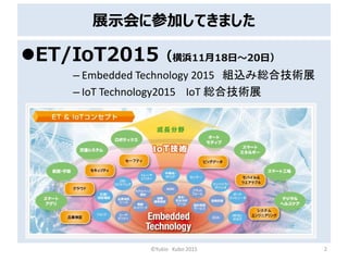 չʾ˲μӤƤޤ
?ET/IoT20151118ա20գ
C Embedded Technology 2015 Mz߾tϼgչ
C IoT Technology2015 IoT tϼgչ
?Yukio Kubo 2015 2
 