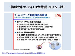 󥻥ƥ10{ 2015 
http://www.ipa.go.jp/security/vuln/10threats2015.html
 