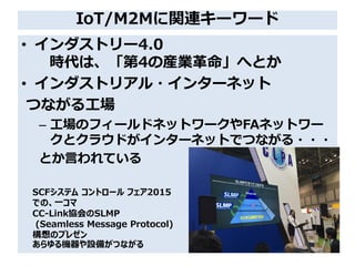 IoT/M2MvB``
? ȥ`4.0
rϡ4ήbIؤȤ
? ȥꥢ?󥿩`ͥå
Ĥʤ빤
C Υե`ɥͥåȥ`FAͥåȥ`
ȥ饦ɤ󥿩`ͥåȤǤĤʤ???
ȤԤƤ
?
SCFƥ ȥ` ե2015
ǤΡһ
CC-LinkfSLMP
(Seamless Message Protocol)
Υץ쥼
CO䤬Ĥʤ
 