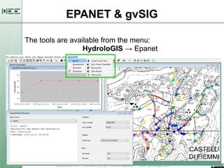 EPANET & gvSIG
The tools are available from the menu:
HydroloGIS → Epanet
 