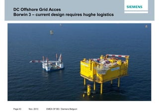 Page 43 Nov. 2013 EMEA OF BD / Siemens Belgium
DC Offshore Grid Acces
Borwin 3 – current design requires hughe logistics
 