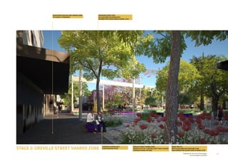 22Prepared for the City of Stonnington
by rushwright associates
STAGE 2: GREVILLE STREET SHARED ZONE
WSUD TREE PIT
WITH FLUSH KERB FOR OVERLAND FLOW
AND INTERMITTENT RAISED KERB AS WHEEL STOP
BLUESTONE FOOTPATH AND TRADING ZONE
TO COUNCIL STANDARDS
PROPOSED STREET TREE
IN FLUSH KERB OUTSTAND WITH
INTERMITTENT RAISED KERB AS WHEEL STOP
CONCRETE PLANTER SEAT
CLAD IN PAINTED STEEL
GREVILLE STREET SHARED ZONE
GRANITE SETTS IN 4 NEUTRAL GREY TONE COLOURS
IN WOVEN PAVING PATTERN
 