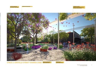 23Prepared for the City of Stonnington
by rushwright associates
STAGE 2: GREVILLE STREET SHARED ZONE
CONCRETE PLANTER SEAT
CLAD IN PAINTED STEEL
CONCRETE SEAT
CLAD IN PAINTED STEEL
STAINLESS STEEL BIKE RACKSTEEL TREE SURROUND
WITH GRANITE PAVING BAND
CATENARY POLE WITH
RIGGING FOR FUNCTIONAL LIGHTING
AND EVENT INFRASTRUCTURE
 