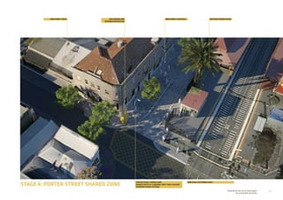 31Prepared for the City of Stonnington
by rushwright associates
STAGE 4: PORTER STREET SHARED ZONE
WAYFINDING AND
INFORMATION BEACON
NEW STREET TREES NEW STREET LIGHTPOLE EXISTING PHOENIX PALM
PORTER STREET SHARED ZONE
GRANITE SETTS IN 4 NEUTRAL GREY TONE COLOURS
IN WOVEN PAVING PATTERN
NEW STEEL PATTERNED FENCE
 