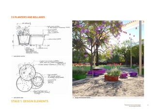 49Prepared for the City of Stonnington
by rushwright associates
7.5 PLANTERS AND BOLLARDS
STAGE 1: DESIGN ELEMENTS
•	 design development render•	 seat planter plan
•	 seat planter section
 