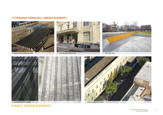 56Prepared for the City of Stonnington
by rushwright associates
7.7 PRAHRAN TOWN HALL LIBRARY ELEMENTS
STAGE 5: DESIGN ELEMENTS
•	 perforated steel for seating •	 design development render
•	 existing ramp and stair wall •	 steel blade wall•	 stainless steel seating benches
 