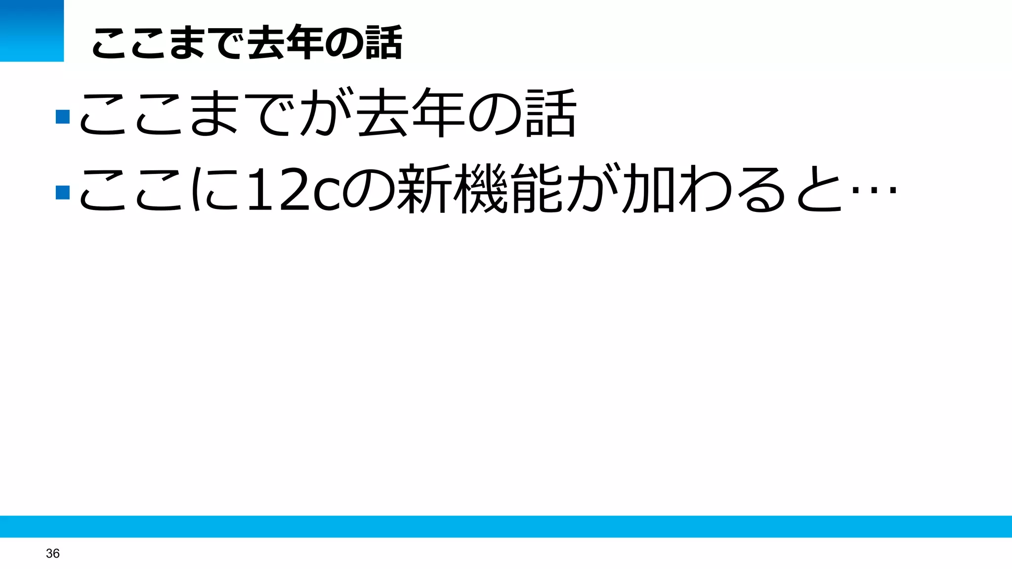 36
ここまでが去年の話
ここに12cの新機能が加わると…
ここまで去年の話
 