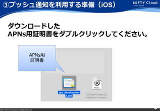 right ? NIFTY Corporation All Rights Reserved. *
ۥץå֪ͨäʂ䣨iOS
`ɤ
APNs^֥륯åƤ
APNs
^
 