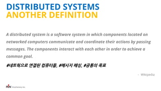iFunFactory Inc.
DISTRIBUTED SYSTEMS
ANOTHER DEFINITION
A distributed system is a software system in which components loca...