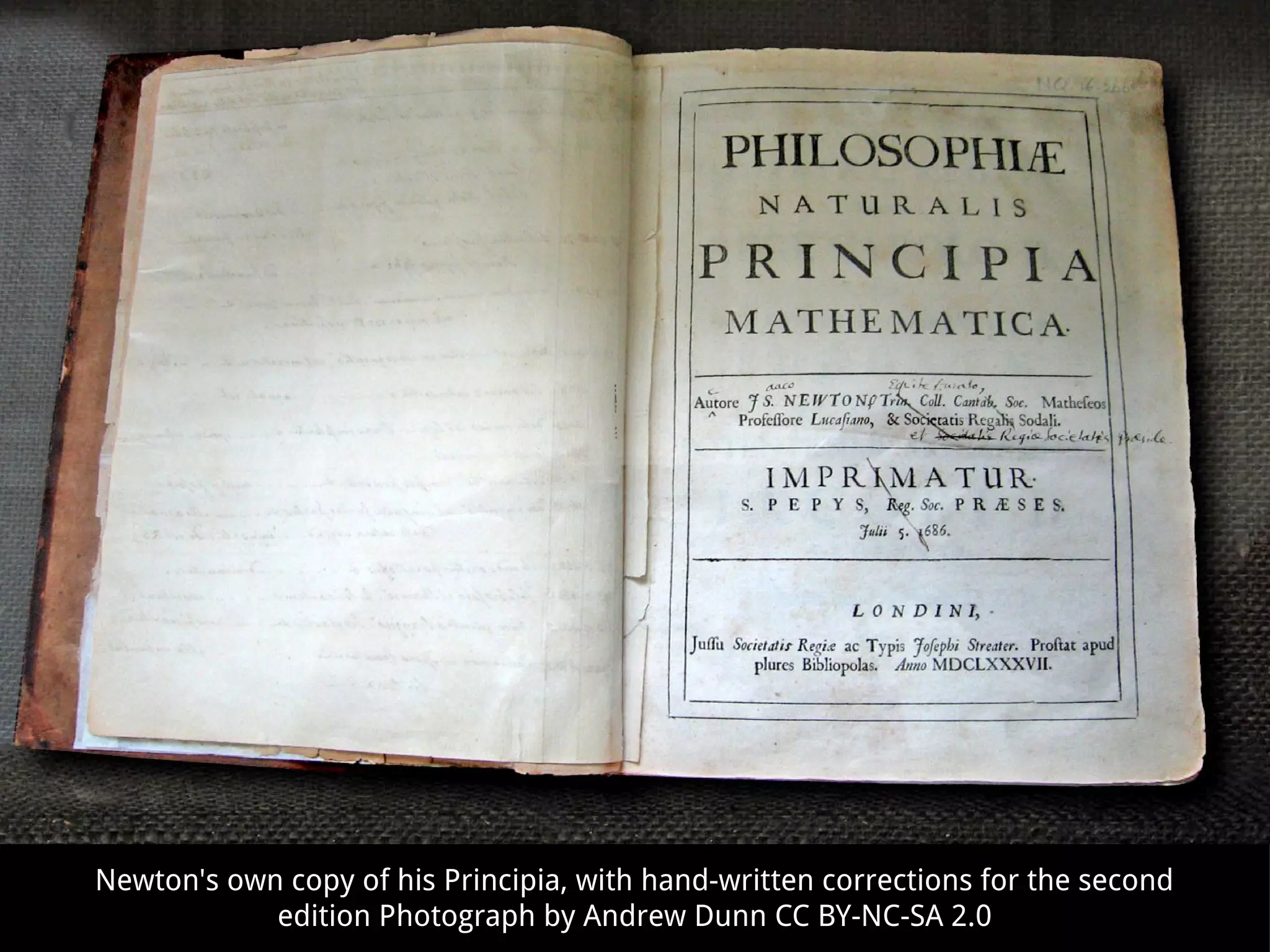 ttps://en.wikipedia.org/wiki/Public_domain#/media/File:NewtonsPrincipia.jp
Newton's own copy of his Principia, with hand-written corrections for the second
edition Photograph by Andrew Dunn CC BY-NC-SA 2.0
 