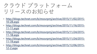 http://blogs.technet.com/b/mssvrpmj/archive/2015/11/02/2015-
10-28.aspx
http://blogs.technet.com/b/mssvrpmj/archive/2015/11/16/2015-
11-11.aspx
http://blogs.technet.com/b/mssvrpmj/archive/2015/11/24/2015-
11-18.aspx
http://blogs.technet.com/b/mssvrpmj/archive/2015/11/24/2015-
11-19.aspx
http://blogs.technet.com/b/mssvrpmj/archive/2015/12/06/2015-
12-2.aspx
 