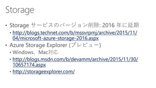 http://blogs.technet.com/b/mssvrpmj/archive/2015/11/
04/microsoft-azure-storage-2016.aspx
http://blogs.msdn.com/b/devamm/archive/2015/11/30/
10657174.aspx
http://storageexplorer.com/
 