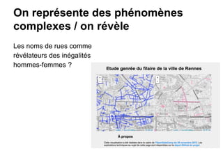 On représente des phénomènes
complexes / on révèle
Les noms de rues comme
révélateurs des inégalités
hommes-femmes ?
 