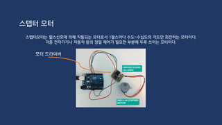 모터 쉴드
앞에서는 적은 전류만을 필요로 하는 소형 모터를 사용하였기 때문에 USB로 공급되는 전원만으로도
모터의 구동이 가능하였지만, 특히 DC 모터의 경우 고전압, 고전류를 요구하는 경우가 많아 별도의
전원 공급 회로가 필요하다. 또한 모터 회전 방향 제어를 위한 별도의 칩을 사용하는 것이 일반적이다.
 
