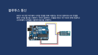 블루투스 모듈 설정
//default name: linvor
//default password: 1234
//default speed: 9600
//default setting: 8 data bit, 1 stop bit, no parity bit
AT -> “OK” 출력
AT+NAMEcapblue -> 블루투스 모듈 이름을 “capblue”로 설정
AT+PIN1111 -> 모듈 비밀번호를 1111로 설정
AT+BAUD04 -> 속도 변경(4는 9600)
Bluetooth 모듈에 다음의 명령어를 통하여 설정을 변경할 수 있다
블루투스 통신
 