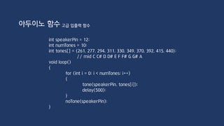 아두이노 함수 수학 함수
min(x, y) //#define min(x, y) ((x) < (y) ? (a) : (b))
max(x, y) //#define max(x, y) ((x) > (y) ? (a) : (b))
abs(x) //절대값
double pow(double base, double exponent) //거듭제곱
double sqrt(double x) //x의 제곱근
double sin(double rad)
double cos(double rad)
double tan(double rad)
map(value, 200, 800, 0, 100) // 200~800 값을 0~100 값으로 mapping
constrain(x, a, b) //x가 a ,b 범위 내의 값이면 x, a보다 작은 경우 a를,
b보다 큰 경우 b를 반환
 