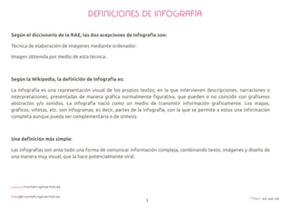 1
www.marketingdivertido.es
hola@marketingdivertido.es
Móvil: 610 495 215
DEFINICIONES DE INFOGRAFÍA
Según el diccionario ...