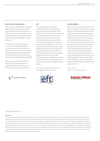 46 2015 19TH ANNUAL THIRD-PARTY LOGISTICS STUDY 
Figure 32: Mexico’s Top Manufacturing Industries 
Break-up of Manufacturing Production, 2013 
21% 
17% 
7% 12% 
5% 
5% 
5% 
4% 
24% 
Food 
Transport equipment 
Chemicals 
Basic metal products 
Beverages  tobacco 
Non-metal mineral products 
Computer  electronics 
Machinery  equipment 
Others 
Figure 33: Year-Over-Year Changes in Manufacturing 
Production 
Computer and Electronics segment recorded the highest 
y-o-y production growth during 2013 owing to a surge in exports 
Break-up of Manufacturing Production, 2013 
0.6 
5 
0.3 
0.1 
1.2 
-2.9 
14.3 
-1.1 
-5 0 5 10 15 20 
Food 
Transport equipment 
Chemicals 
Basic metal products 
Beverages  Tobacco 
Non-metal mineral products 
Computer  electronics 
Machinery  equipment 
y-o-y % growth 
Source: 2015 19th Annual Third-Party Logistics Study. Source: BBVA Research, “Mexico’s Auto Industry Outlook”: MexicoNow 
A lack of quality infrastructure, limited use 
of technology and certain regulatory aspects 
FRQWLQXHWREHDFKDOOHQJHIRU0H[LFR·VORJLVWLFV 
industry. However, this also can create 
RSSRUWXQLWLHVIRU3/VWKDWKDYHH[SHUWLVHLQ 
these areas. 
2IWKHORJLVWLFVVHUYLFHRIIHULQJVLQ0H[LFR 
68% of respondents said they are currently 
buying or providing domestic transportation, 
international transportation and warehousing, 
and 12% said they plan to invest in those areas 
LQWKHQH[WWRPRQWKV(Figure 35). Nearly 
half—47%—of respondents said they are 
purchasing or providing customs brokerage, 
but 25% said it needs improvement and 6% plan 
WRPDNHDQLQYHVWPHQWLQLWLQWKHQH[W 
PRQWKV7KHUHDUHOLPLWHGOLFHQVHVIRUFXVWRPV 
EURNHUVRQWKH0H[LFRVLGHZKLFKFDQFUHDWH 
challenges and also provide opportunities for 
those that provide the services. Just over 40% 
are purchasing or providing freight forwarding. 
7KHDUHDWKDWVKRZVWKHPRVWSRWHQWLDOIRU 
growth is within information technology 
VHUYLFHVWKDWORJLVWLFVSURYLGHUVRIIHUXUUHQWO 
there is little use of information technology 
by small and medium-sized companies, and 
PRVWRIWKHPVHHWKHWHFKQRORJDVDQH[SHQVH 
instead of as a tool or investment. While 27% of 
respondents said they are currently buying or 
providing technology services, 14% said they 
SODQWRLQYHVWLQWHFKQRORJRYHUWKHQH[W 
to 18 months. 
Respondents said technologies, such as 
warehouse management equipment and 
software and asset and vehicle-tracking 
solutions need to be increasingly adopted to 
HQVXUHFRVWHIIHFWLYHQHVV7KLVPDFUHDWHDQ 
advantage for 3PLs that are already using and 
KDYHH[SHUWLVHLQWKHVHWHFKQRORJLHVDQG3/V 
said they are seeing increased demand from 
companies looking to leverage technology. In 
addition, 3PLs typically use software with 
global platforms and can integrate systems 
easily with their customers’ enterprise resource 
SODQQLQJVRIWZDUHDQGDQH[LVWLQJZDUHKRXVH 
management systems. 
7HFKQRORJFDQDOVRKHOSDVVXDJHFRQFHUQV 
DERXWVHFXULWFULPHDQGFRUUXSWLRQ0H[LFR 
ranks 106thLQWKHZRUOGRQWKHRUUXSWLRQ 
3HUFHSWLRQV,QGH[DQGWKHFRXQWULVIDFHG 
with a shortage of institutions to keep 
RUJDQL]HGFULPHDQGFRUUXSWLRQLQFKHFN7R 
improve security and visibility, a number of 
companies utilize track and trace technology, 
and 3PLs have the opportunity to differentiate 
themselves by providing such updates to their 
customers. Shippers and logistics providers 
are also encouraging the county to keep the 
border open 24 hours a day, seven days a week. 
([SDQGHGERUGHUKRXUVZRXOGKHOSÀJKWRU 
minimize cargo theft as freight on trucks would 
QRWVLWLGOHXUUHQWOWKHERUGHUKDVOLPLWHG 
KRXUVRQ6XQGDDQGFORVHVWRWUXFNWUDIÀFIURP 
midnight to 6 a.m. daily. 
 