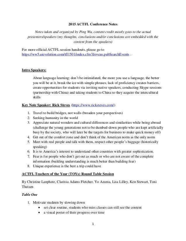 2015 ACTFL Conference Notes