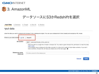 3. AmazonML
42
データソースにS3かRedshiftを選択
 