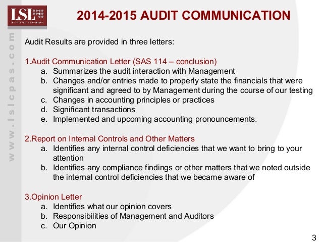 management sas 114 letter 2015 of Audit Presentation City 2015 Council Dec. 17, management sas 114 letter 2015 of Audit Presentation City 2015 Council Dec. 17,