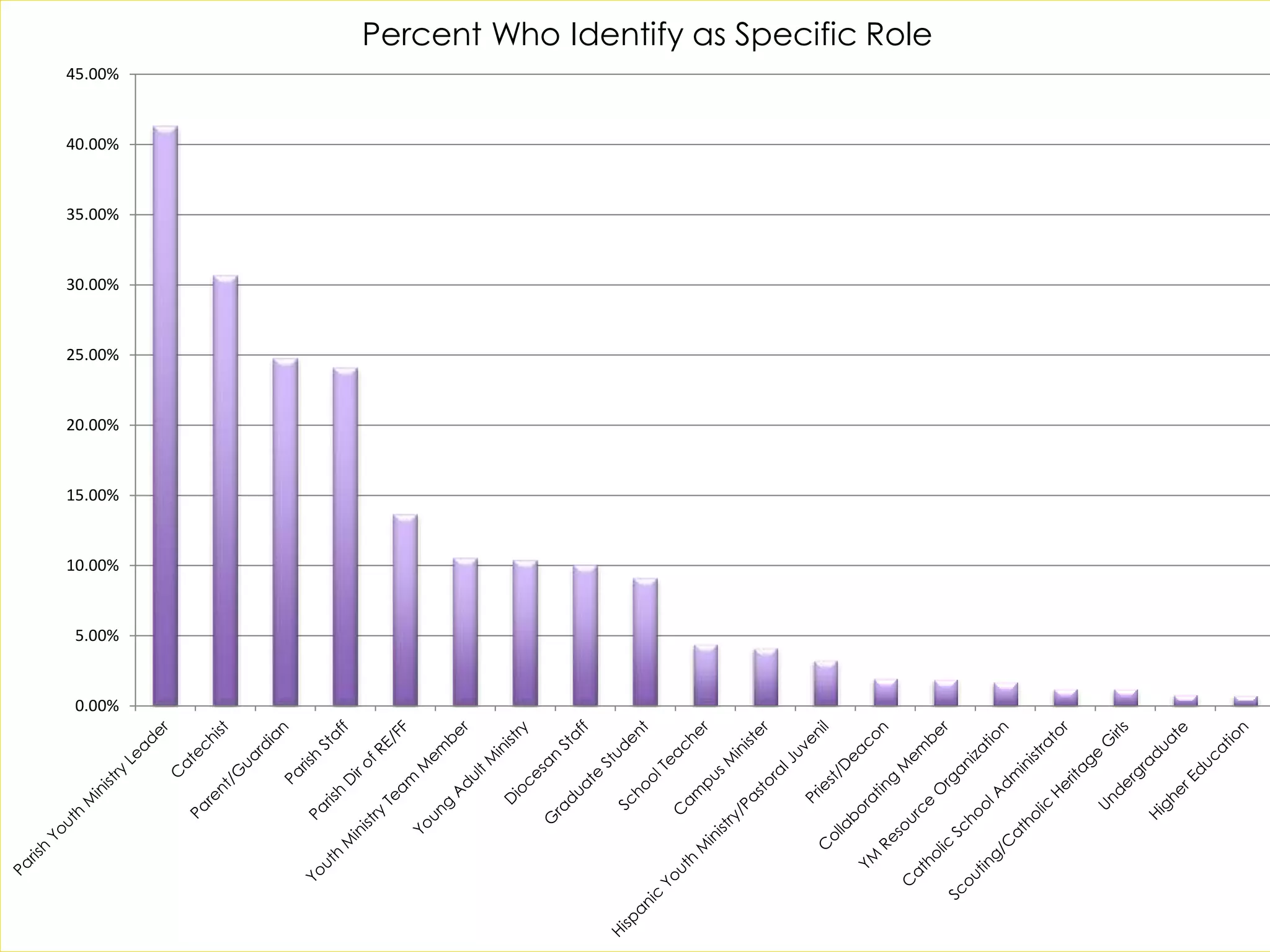 BY THE NUMBERS
1458 Registered at NACYML
1105 Enrolled on CourseSites
0.00%
5.00%
10.00%
15.00%
20.00%
25.00%
30.00%
35.00%
40.00%
45.00%
Percent Who Identify as Specific Role
 