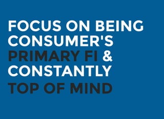 FOCUS ON BEINGFOCUS ON BEING
CONSUMER'SCONSUMER'S
PRIMARY FIPRIMARY FI &&
CONSTANTLYCONSTANTLY
TOP OF MINDTOP OF MIND
 