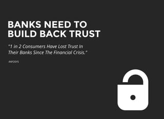 BANKS NEED TOBANKS NEED TO
BUILD BACK TRUSTBUILD BACK TRUST
"1 in 2 Consumers Have Lost Trust In
Their Banks Since The Financial Crisis."
-INFOSYS
 