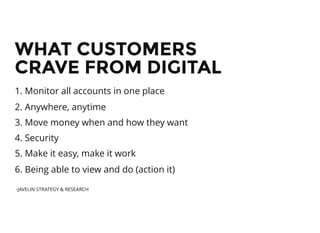 WHAT CUSTOMERSWHAT CUSTOMERS
CRAVE FROM DIGITALCRAVE FROM DIGITAL
1. Monitor all accounts in one place
2. Anywhere, anytim...