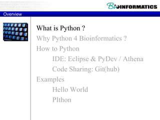 What is Python ?
• Python is an interpreted, object-oriented, high-level
programming language with dynamic semantics.
• It...