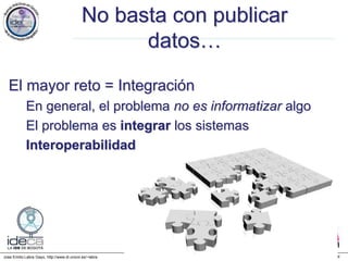 Jose Emilio Labra Gayo, http://www.di.uniovi.es/~labra
El mayor reto = Integración
En general, el problema no es informatizar algo
El problema es integrar los sistemas
Interoperabilidad
No basta con publicar
datos…
 