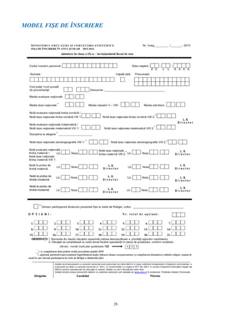 28
MODEL FIȘE DE ÎNSCRIERE
 