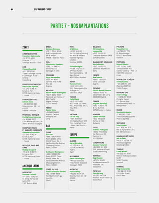 ZONES
AMÉRIQUE LATINE 
Francisco Valenzuela
+56 2 370 4800
Vitacura 2771
Santiago du Chili - Chili
ASIE 
Vincent Sussfeld
+852 2825 1982
Three Exchange Square -
8 Connaught Place -
Central -
Hong Kong
EUROPE CONTINENTALE 
Pier-Paolo Dipaola
+33 1 41 42 48 35
8, rue du Port
92728 Nanterre Cedex
- France
EUROPE CENTRALE 
Zdenek Jaros
+420 296 368 880
Rotenturmstr. 16 - 18
a-1010
Vienne - Autriche
PÉNINSULE IBÉRIQUE 
Cecilia Boned Lloveras
+34 915 66 00 35
Calle Ribera del Loira, 28
28042 Madrid - Espagne
EUROPE DU NORD
ET MARCHÉS ÉMERGENTS 
Alexandre Draznieks
+33 1 41 42 41 36
8, rue du Port
92728 Nanterre Cedex
- France
BELGIQUE, PAYS-BAS,
ICARE 
Nadège Gaspard
+33 1 41 42 82 99
8, rue du Port
92728 Nanterre Cedex
- France
AMÉRIQUE LATINE
ARGENTINE 
Gustavo Cicinelli
+54 11 43 16 42 00
Av Alicia Moreau de
Justo, 170
1107 Buenos Aires
BRÉSIL 
Adriano Romano
+55 11 22 46 90 00
Rua Campos Bicudo
98-4° Andar
04536 – 010 São Paulo
CHILI 
Alessandro Deodato
+562 237 049 54
Vitacura 2771
Santiago du Chili
COLOMBIE 
Jorge Hernandez
+517 744 40 40
Carrera 7ma 75-66
Piso 10
Bogota
MEXIQUE 
Nicole Reich de Polignac
+52 55 22 82 20 00
Paseo de las Palmas n°
425 Piso 14
Miguel Hidalgo
11000 Mexico
PÉROU 
Daniel Weis
+515623704800
Avenida Canaval
Moreyra 380
Lima
ASIE
CHINE 
Elsa Lee
+886 2 6607 8668
Room 2023C, China
World Tower, No.1
JianGuoMenWai Avenue,
Chaoyang District,
Pékin, 100004
Guillaume Rochigneux
+861 0 6521 6780
Room 2023C, China
World Tower, No.1
JianGuoMenWai Avenue,
Chaoyang District,
Pékin, 100004
CORÉE DU SUD 
Jean-Christophe Darbes
+82 2-3788-8803
Namdaemunro 5-ga -
Jung-Gu
Séoul
INDE 
Arijit Basu
+91 22 56 39 20 11
Sbi Life, Natraj Building,
Mv Road & Western
Express Highway
Junction
Mumbai 400069
Vivien Berbigier
+91 88 79 20 77 55
2Nd
Floor Turner
Morrison Building - 16
Bank Street
400023 Fort Mumbai
JAPON 
Yasunori Kume
+81 3 6415 6499
20-1 Sakuragaoka-Cho -
Shibuya-Ku
150-0031 Tokyo
TAÏWAN 
Polly Wang
+81 3 6415 6499
80F, Taipie 101 Tower,
No.7, Xinyi Road, Sec. 5,
Xinyi Dist.
Taipei
VIETNAM 
Lai Yin Yong
+84 4 39368507
Vcli Capital Tower 109
Tran Hung Dao Street
- Hoan Kiem District -
Hanoï
EUROPE
ALGÉRIE 
Hervé Giraudon
+213 21 48 26 23
57, rue Abri-Arezki -
Hydra
Alger
ALLEMAGNE 
David Furtwängler
+49 711 82055100
Friolzheimer Strasse 6
Stuttgart 70499
AUTRICHE 
Florian Wally
+43 153 39 878 17
Rotenturmstr. 16 - 18
A-1010
Vienne
BELGIQUE 
Christophe de
Longueville
+32 2 528 00 00
Chaussée de Mons 1424
1070 Bruxelles
BULGARIE ET ROUMANIE 
Mario Kostov
+35 2 528 00 03
29 Hristo Belchev Str.
Sofia
CROATIE 
Ana Ivancic
+385 1 5393 100
Ivana Lucica 2A
Zagreb
ESPAGNE 
Cecilia Boned Lloveras
+39 915 66 00 35
Calle Ribera del Loira,
2828042 Madrid
FRANCE 
Virginie Korniloff
+33 1 41 42 85 74
8, rue du Port
92728 Nanterre Cedex
HONGRIE 
Tamas Bernath
+36 1 430 2300
Korhaz U 6-12
Budapest
ITALIE 
Isabella Fumagalli
+39 02 7722 4231
Via Tolmezzo 15 -
Palazzo D
20123 Milan
LUXEMBOURG 
Jacques Faveyrol
+352 691 412 601
10A, boulevard Royal
2093 Luxembourg
NORVÈGE 
Dag Mevold
+479 34 80 621
Munkedamsveien 35 -
Postboks 106
0102 Oslo
PAYS-BAS 
Cees de Jong
+31 162 486 004
Postbus 4019 - 4900 Ca
Oosterhout
POLOGNE 
Pascal Perrier
+48 785 857 775
Pl. Pilsudskiego 2
00-073 Warszawa -
Varsovie
PORTUGAL 
Miguel Ribeiro
+351 21 382 5540
Torre Ocidente Rua
Galileu Galilei 2 - Piso 13
1500-392 Lisbonne
Cedex
RÉPUBLIQUE TCHÈQUE 
Tomas Kadlec
+420 234 240 100
Plzenska 3217/16
15000 Prague
ROYAUME-UNI 
Andrew Wigg
+44 208 207 90 00
Pinnacle House
A1 - Barnet Way
Borehamwood Wd6 2Xx
Hertforshire
RUSSIE 
Konstantin Kozlov
+7 495 287-77-85
Timiryazevskaya Street 1
Moscou 127422
SLOVAQUIE 
Peter Dudak
+421 903 744 313
Bbc V. Plynarenska 7-C,
821 09 Bratislava
DANEMARK ET SUÈDE 
Jan de Geer
+46 0 31 70 798 70
Molndalsvagen 91
Goteborg 40022
TURQUIE 
Cemal Kismir
+90 212 393 3047
Meclisi Mebusan Caddesi
No 57 -
34427 Findikli
Istanbul
UKRAINE 
Oleg Romanenko
+380 44 428 61 60
8, Illinska Street
04070 Kiev
PARTIE 7 – NOS IMPLANTATIONS
44 BNP PARIBAS CARDIF
 