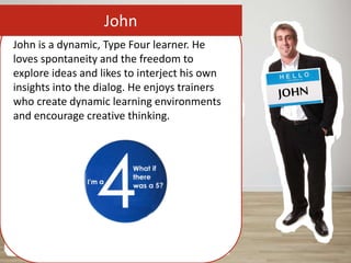 ©4MAT 4Business, no reproduction allowed 4MAT: Advanced Instructional Design
• focus on learner self-discovery
• focus on improving the larger
system
• focus on a variety of training
methods to energize
and stimulate
as trainers/teachers…
 