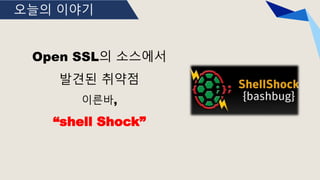 오늘의 이야기
Open SSL의 소스에서
발견된 취약점
이른바,
“shell Shock”
 