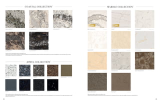 2524
MARBLE COLLECTION™
™
GALLOWAY™	 U.S. Patent D713,154	 SUMMERHILL™	 U.S. Patent Pending
	 SEAGROVE™	 U.S. Patent D737,057
LANGDON™	 U.S. Patent Pending
	 ELLESMERE™	 U.S. Patent D738,631
COASTAL COLLECTION™
COASTAL COLLECTION DESIGNS ARE NOT AVAILABLE IN 1CM.
Galloway, Summerhill, Seagrove, Langdon, and Ellesmere designs have free-flowing quartz crystals, resulting in surface deviations to the touch and appearance. Prior to purchase, view a full slab
of each design’s movement at CambriaUSA.com.
PARYS, MINERA, ROSSLYN, AND MENAI ARE NOT AVAILABLE IN 1CM.
Parys, Minera, Rosslyn, and Menai designs have natural free-flowing quartz crystals, resulting in surface deviations to the touch and appearance. Prior to purchase, view a larger representation of each
design at CambriaUSA.com.
NEWPORT™	FAIRBOURNE™	 U.S. Patent D738,630	DOVEDALE™		 	
CASTLEMARTIN™	 U.S. Patent D737,576	 WAVERTON™ 		 NEW BRIGHTON™
COLLYBROOKE™	 RAMSEY™	 U.S. Patent D738,115	
BRITTANICCA™	 U.S. Patent Pending	 ELLA™	 U.S. Patent Pending
	 TORQUAY™	 Cambria Company LLC
WHITNEY™			 PARYS™	 MINERA™		 ROSSLYN™		 BRIGHSTONE™	 U.S. Patent Pending
						 U.S. Patent D712,668 Cambria Company LLC	
DARON™	 U.S. Patent Pending	 CHARSTON™	 EDINBUROUGH™		 MENAI™	 U.S. Patent D737,058	 	
D
BRITTANICCA AND ELLA ARE NOT AVAILABLE IN 1CM.
Brittanicca and Ella designs have large visible surface movement. Prior to purchase, view a full slab of each design’s movement at CambriaUSA.com.
JEWEL COLLECTION™
NEWNEW
 