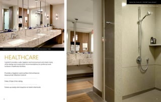 MedCan Clinic, Toronto, ON  •  HYDE PARKTM
Classic CollectionTM
HEALTHCARE
Cambria®
provides a safe, hygienic work environment and meets many
of the design and construction recommendations for preferred work
surfaces in healthcare facilities.
Provides a hygienic work surface that enhances
Nosocomial Infection Control
Class I/Class A fire rating
Cleans up easily and requires no harsh chemicals
MedCan Clinic, Toronto, ON   •  WINDERMERETM
Cambrian CollectionTM
  •  HYDE PARKTM
Classic CollectionTM
(Inlay)
6 7
Ramsin Khachi • Khachi Design Group
Ramsin Khachi • Khachi Design Group
 