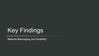 Key Findings
Website Messaging and Usability
 