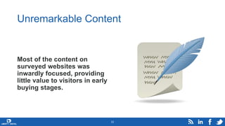 Unremarkable Content
Most of the content on
surveyed websites was
inwardly focused, providing
little value to visitors in ...
