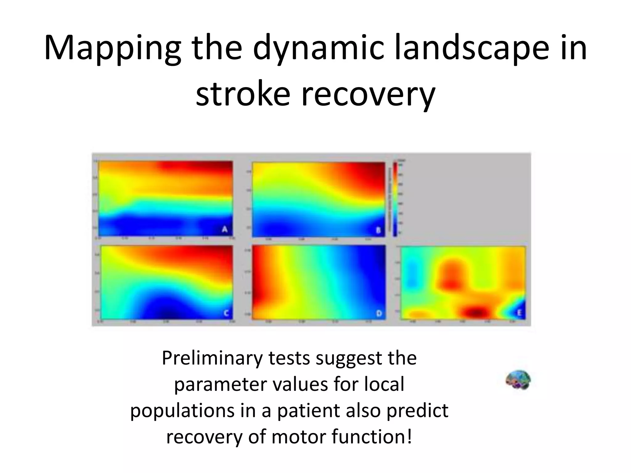 Preliminary tests suggest the
parameter values for local
populations in a patient also predict
recovery of motor function!
Mapping the dynamic landscape in
stroke recovery
 