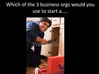 Which of the 3 business orgs would you
use to start a…..
 