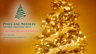 Pines and Needles
Premier Christmas Trees
Christmas Decoration Service
0203 384 9420
decorate@pinesandneedles.com
 