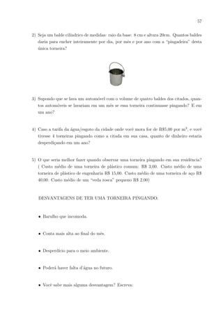 54
7.2 Instrumental 02
(APLICADO NO 1o
ANO E MANHÃ – E.E.F.M DR. CÉSAR CALS)
1. Vencimento Esse é o prazo máximo que você tem para pagar a conta. Se perder essa
data, o banco cobrará juros e multa.
2. Total da fatura Aqui está o valor da fatura, que é a soma de todas as despesas do
cartão naquele perı́odo. O ideal é pagar esse valor inteiro, mas se não tiver o dinheiro,
pague o máximo que conseguir e fuja do pagamento mı́nimo.
3. Pagamento mı́nimo É o menor valor que você pode pagar da sua fatura, mas não existe
vantagem em escolher essa forma de pagamento – só é melhor do que você não pagar
nada da fatura. Quando você quita só o mı́nimo, no próximo mês terá que pagar a
nova fatura, o valor que sobrou desta fatura e os juros sobre este valor que você não
pagou.
4. Parcelamento da fatura É uma proposta que o banco envia em todas as faturas. Caso
você não tenha o dinheiro para pagar tudo agora, pode quitar só a primeira parcela. E
aı́, as outras parcelas serão cobradas nas próximas faturas até terminar o prazo. Mas
saiba que essa opção tem juros, pois é como se você estivesse financiando a sua conta.
 