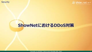 Copyright © INTEROP TOKYO 2015 ShowNet NOC Team 1
ShowNetにおけるDDoS対策
Security
 