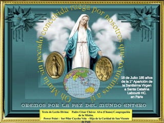 Texto de Lectio Divina: Padre César Chávez Alva (Chuno) C.ongregación
de la Misión.
Power Point : Sor Pilar Caycho Vela - Hija de la Caridad de San Vicente
de Paúl
 