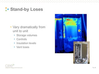 Pg. 26
Stand-by Loses
• Vary dramatically from
unit to unit
• Storage volumes
• Controls
• Insulation levels
• Vent loses
 